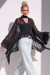 Sheer Ruffle Asymmetrical Blouse
