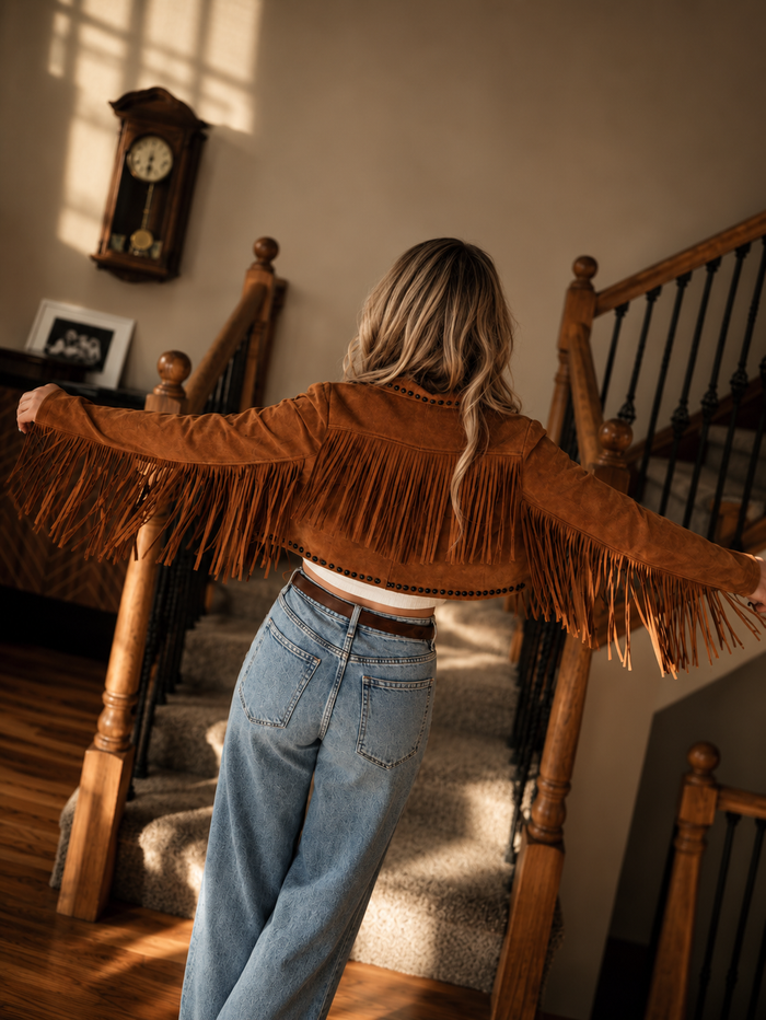 Camel Fringe Stud Jacket