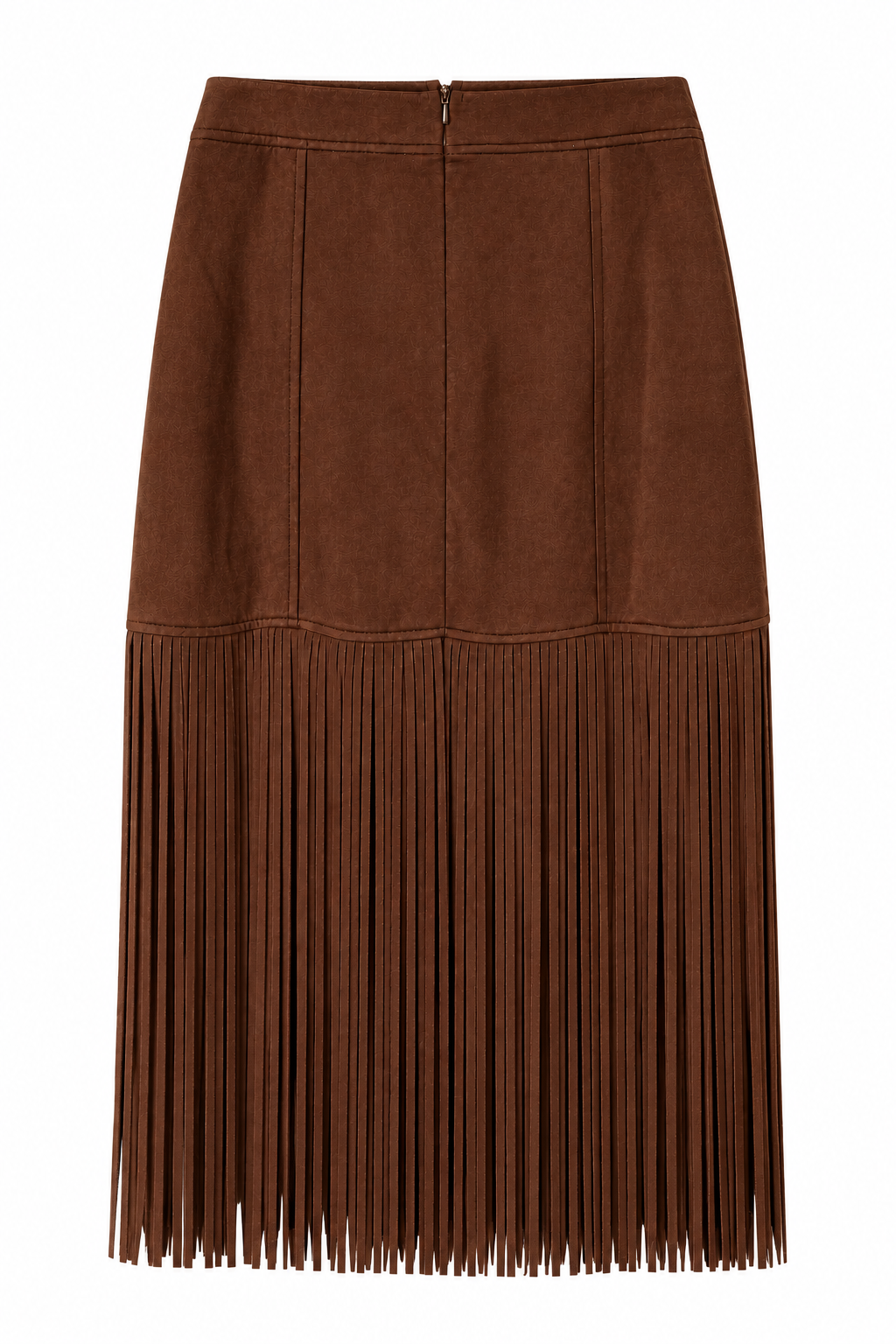 Fringed Faux Suede Midi Skirt