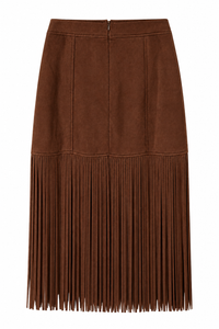 Fringed Faux Suede Midi Skirt