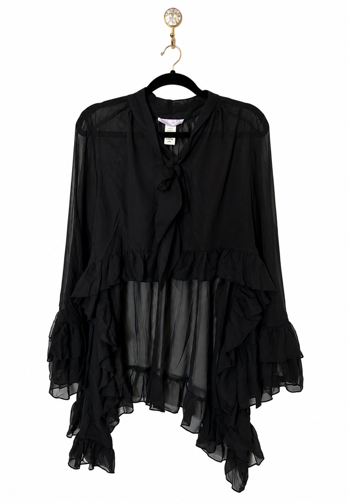 Sheer Ruffle Asymmetrical Blouse