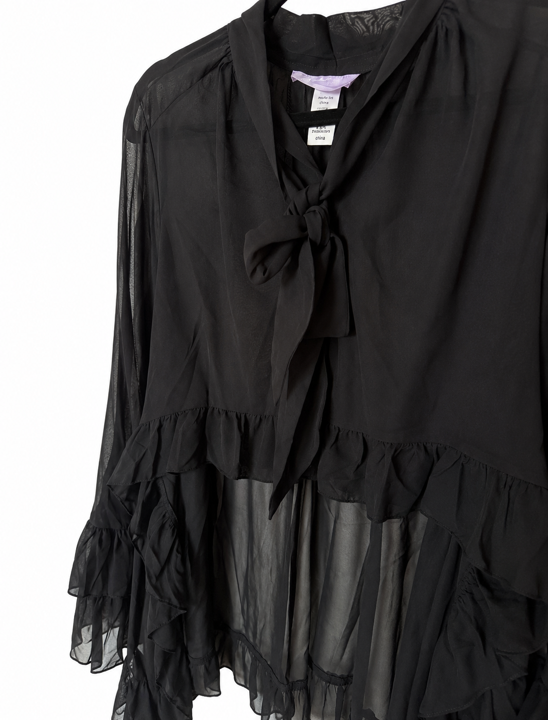 Sheer Ruffle Asymmetrical Blouse