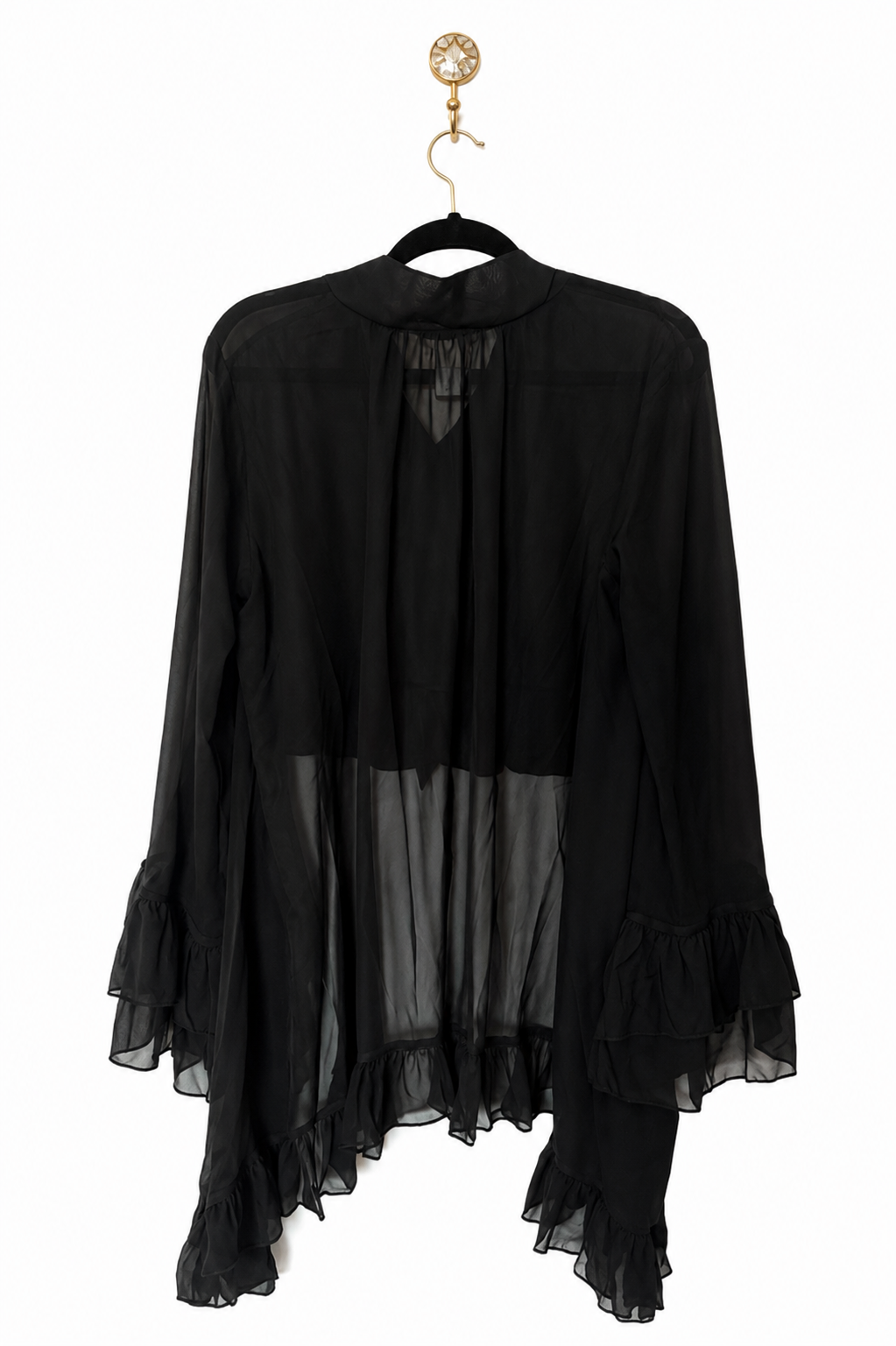 Sheer Ruffle Asymmetrical Blouse