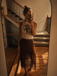 Fringed Faux Suede Midi Skirt