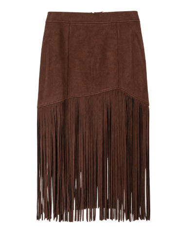 Fringed Faux Suede Midi Skirt