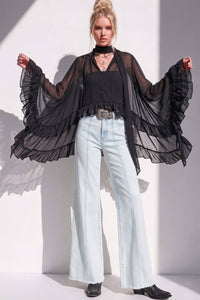 Sheer Ruffle Asymmetrical Blouse